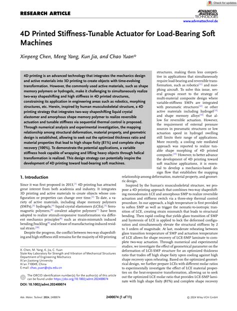 j2 4d|4D Printed Stiffness‐Tunable Actuator for Load‐Bearing Soft .